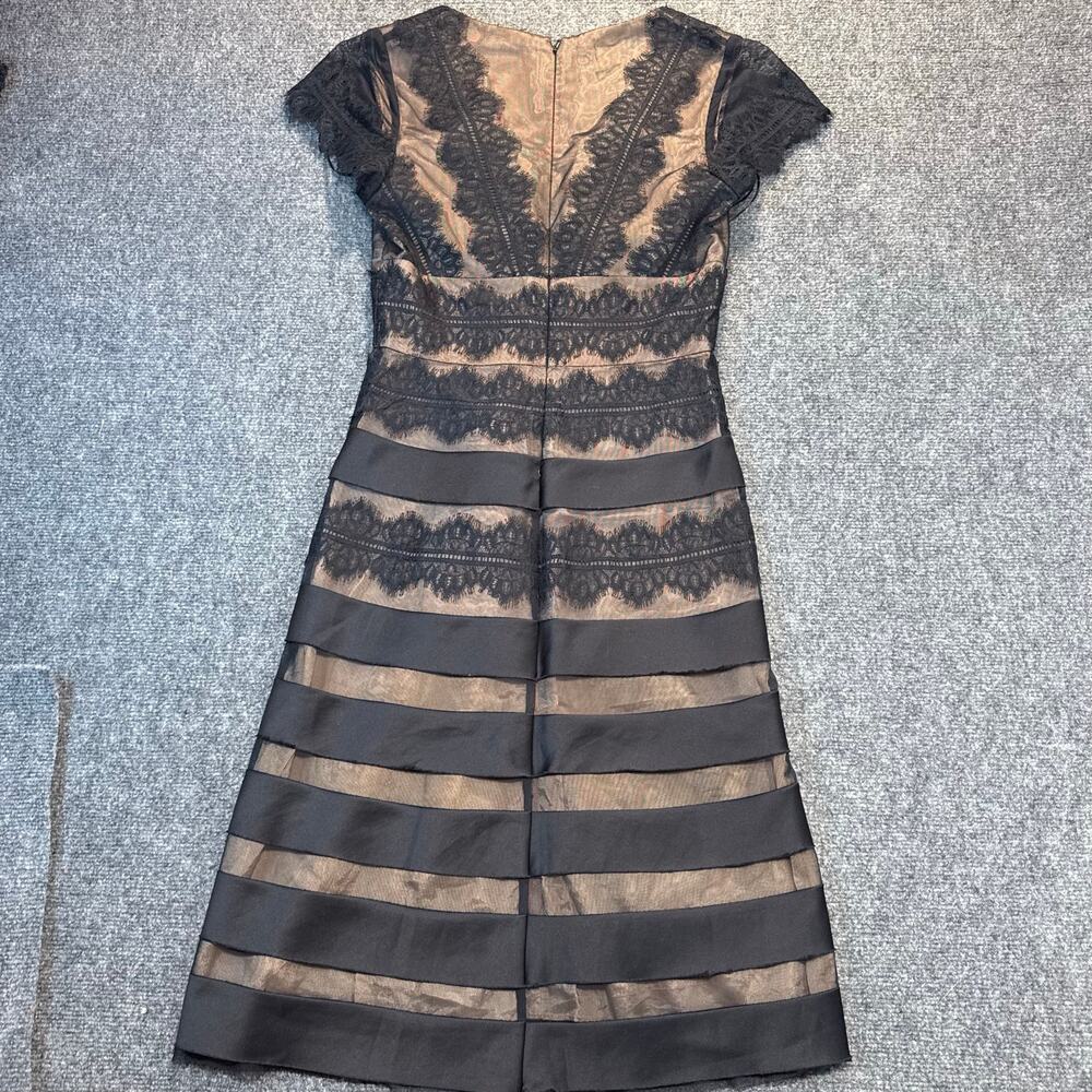 JS Collections Black Lace Tan Illusion Stripe Cocktail Party A Line Dress Size 4 - Picture 5 of 10